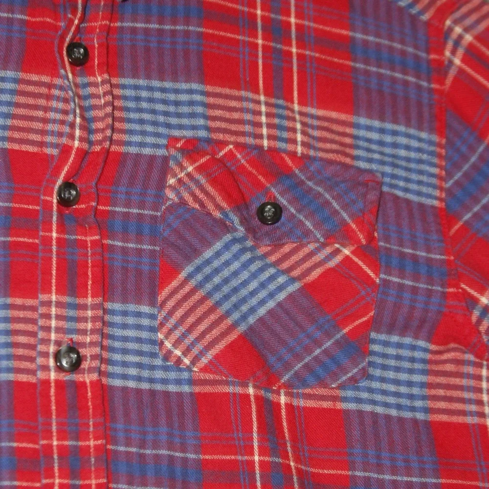 LL Bean Flannel Shirt Boy L Red Blue Plaid Long Sleeve Button Up Cotton Outdoors
